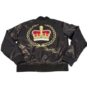 BRUNO MARS 24k Magic Crown Embroidered Black Satin Bomber World Tour Jacket S